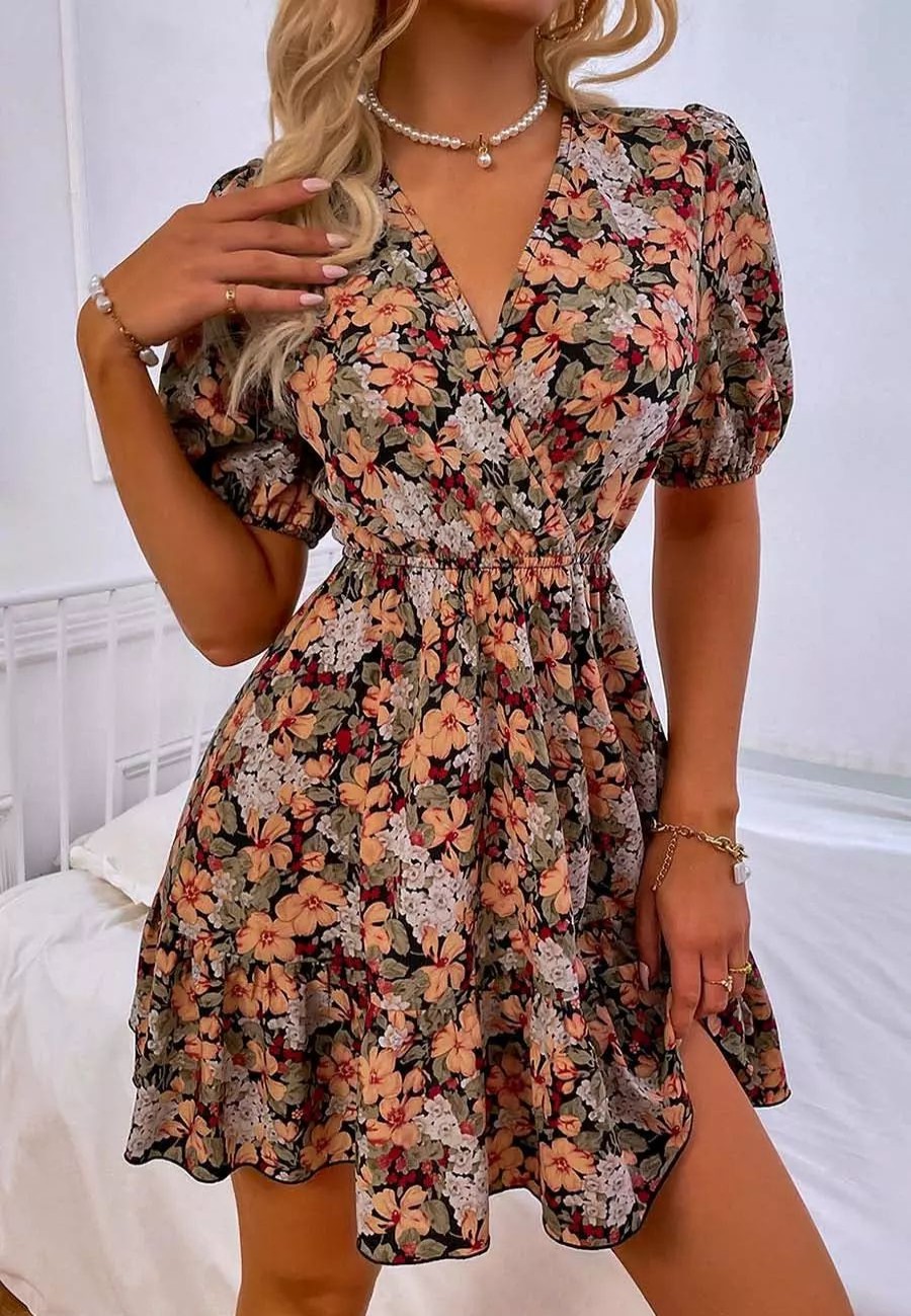 Dresses * | Anna-Kaci Open Tie Back Floral Dress Black