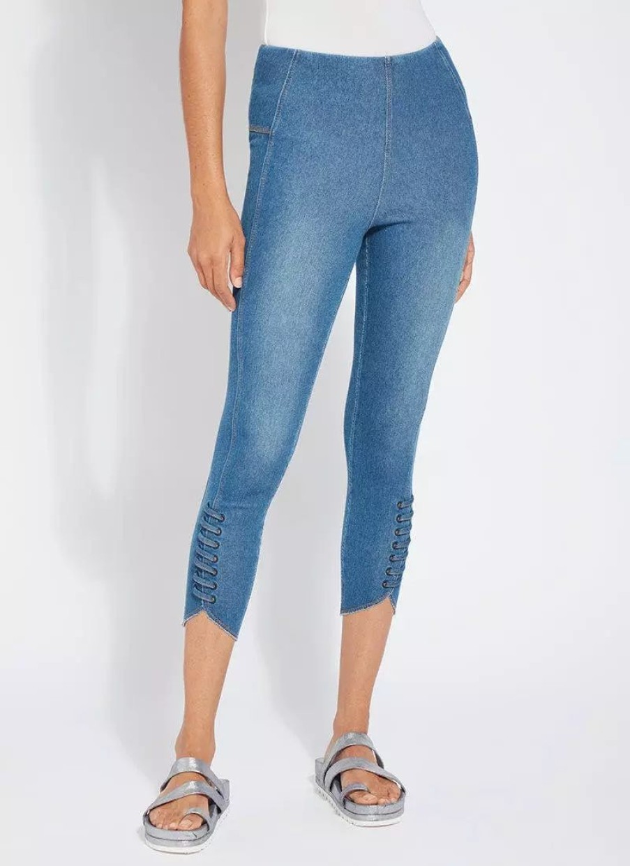 Bottoms * | Lysse Lace-Up Hem Crop Pants Mid Wash