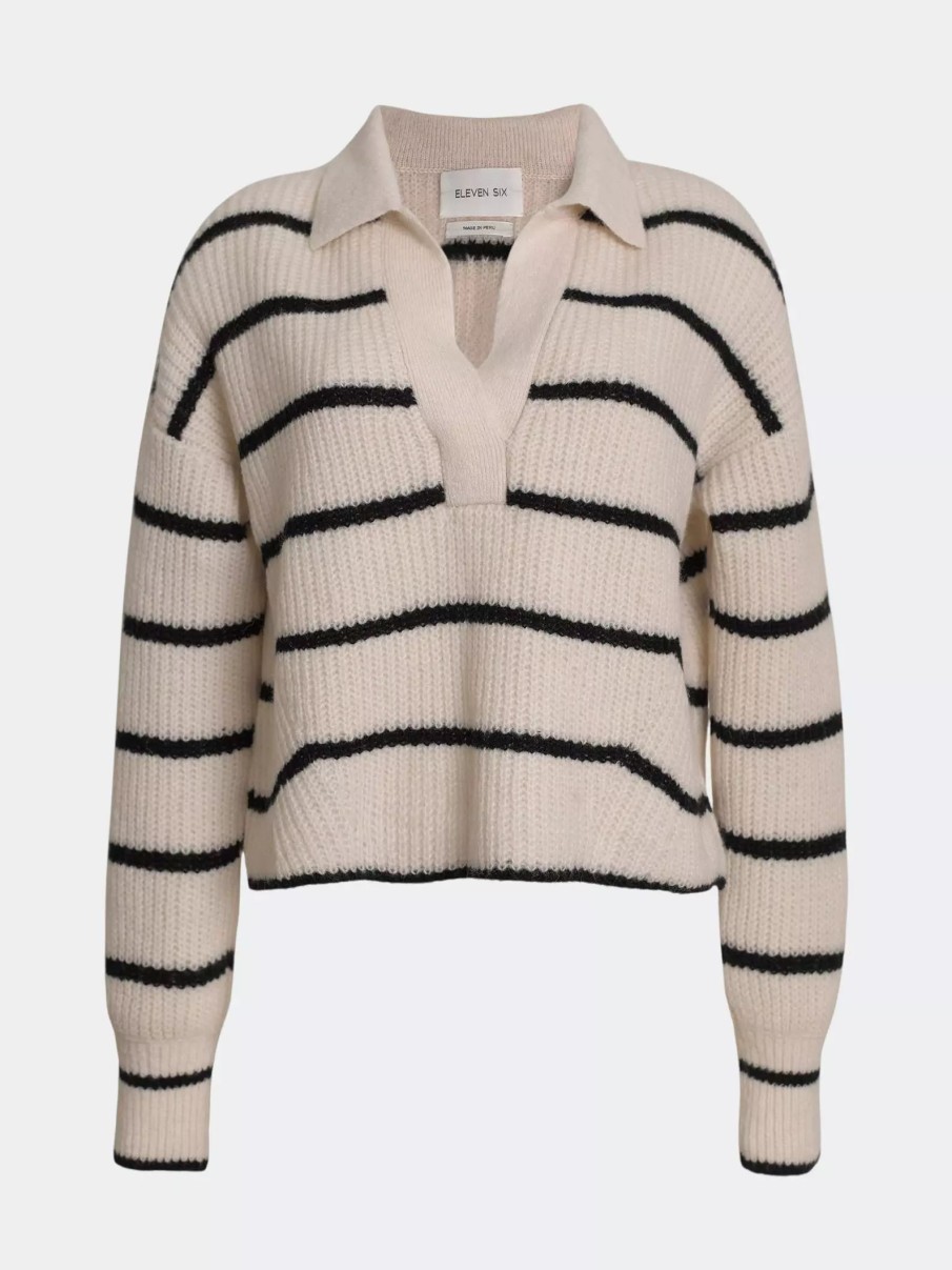 Sweatshirts & Sweaters * | Eleven Six Tatum Sweater Ivory/Black Stripe