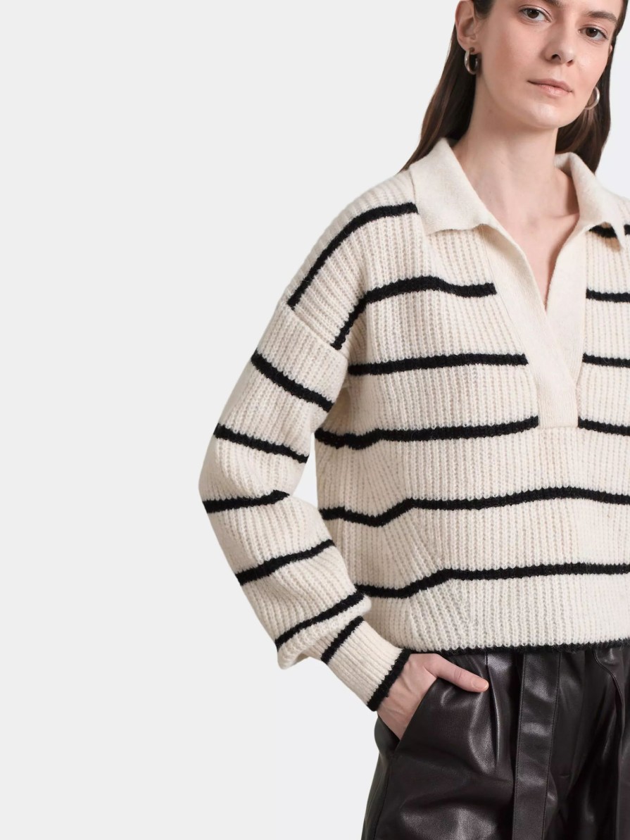 Sweatshirts & Sweaters * | Eleven Six Tatum Sweater Ivory/Black Stripe