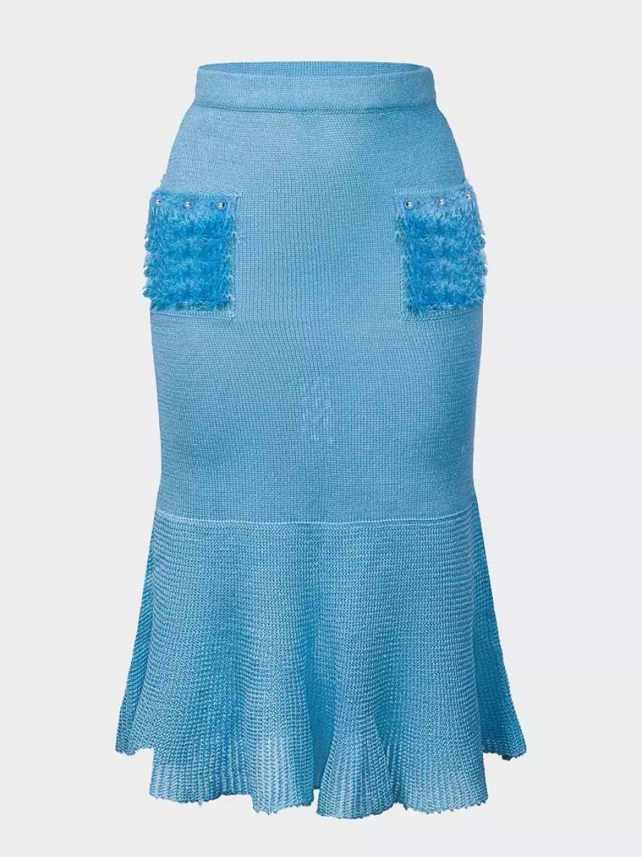 Skirts * | Andreeva Knit Skirt With Handmade Details Baby Blue