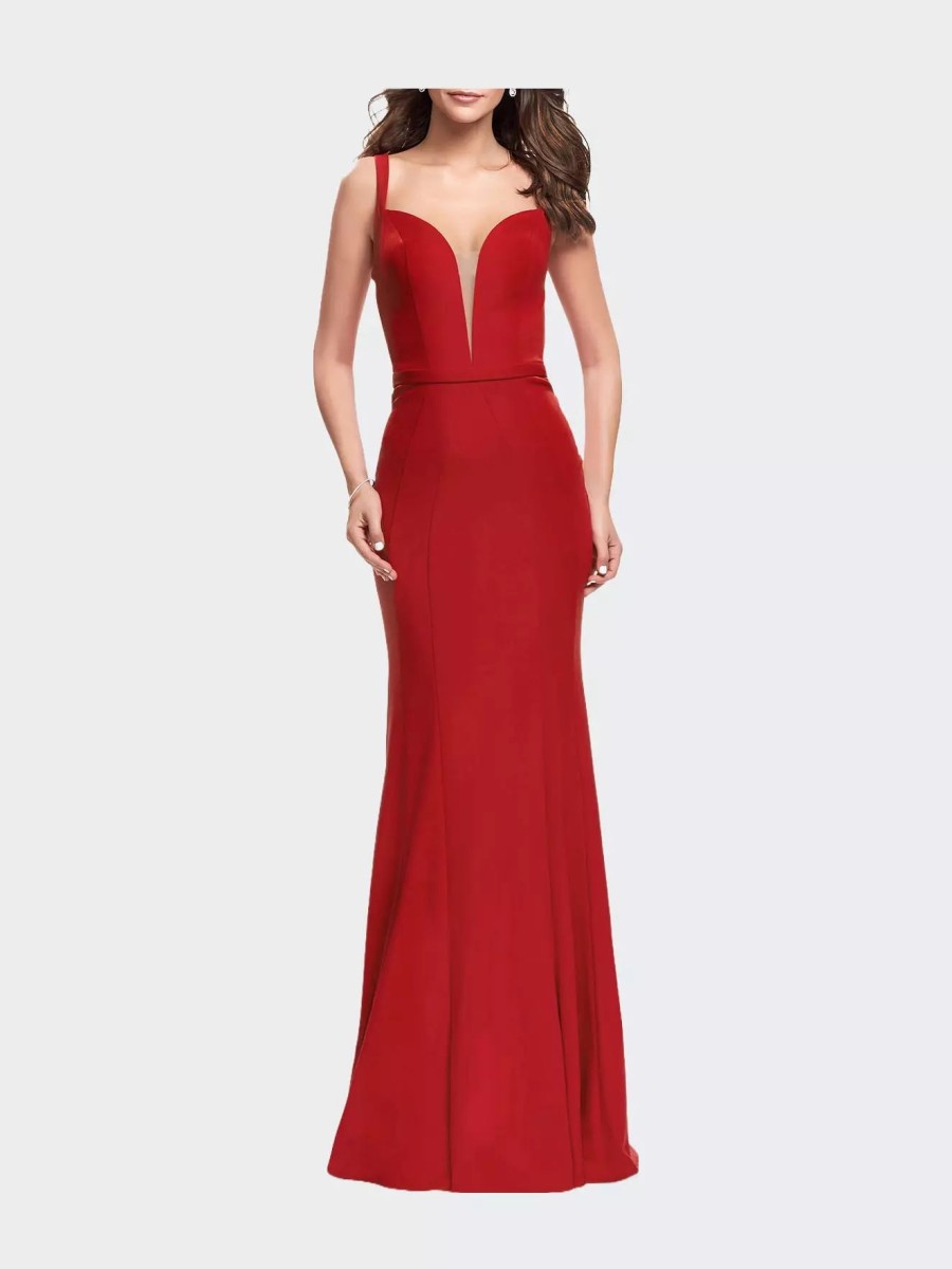 Dresses * | La Femme Orm Fitting Mermaid Prom Dress With Plunging Neckline Red