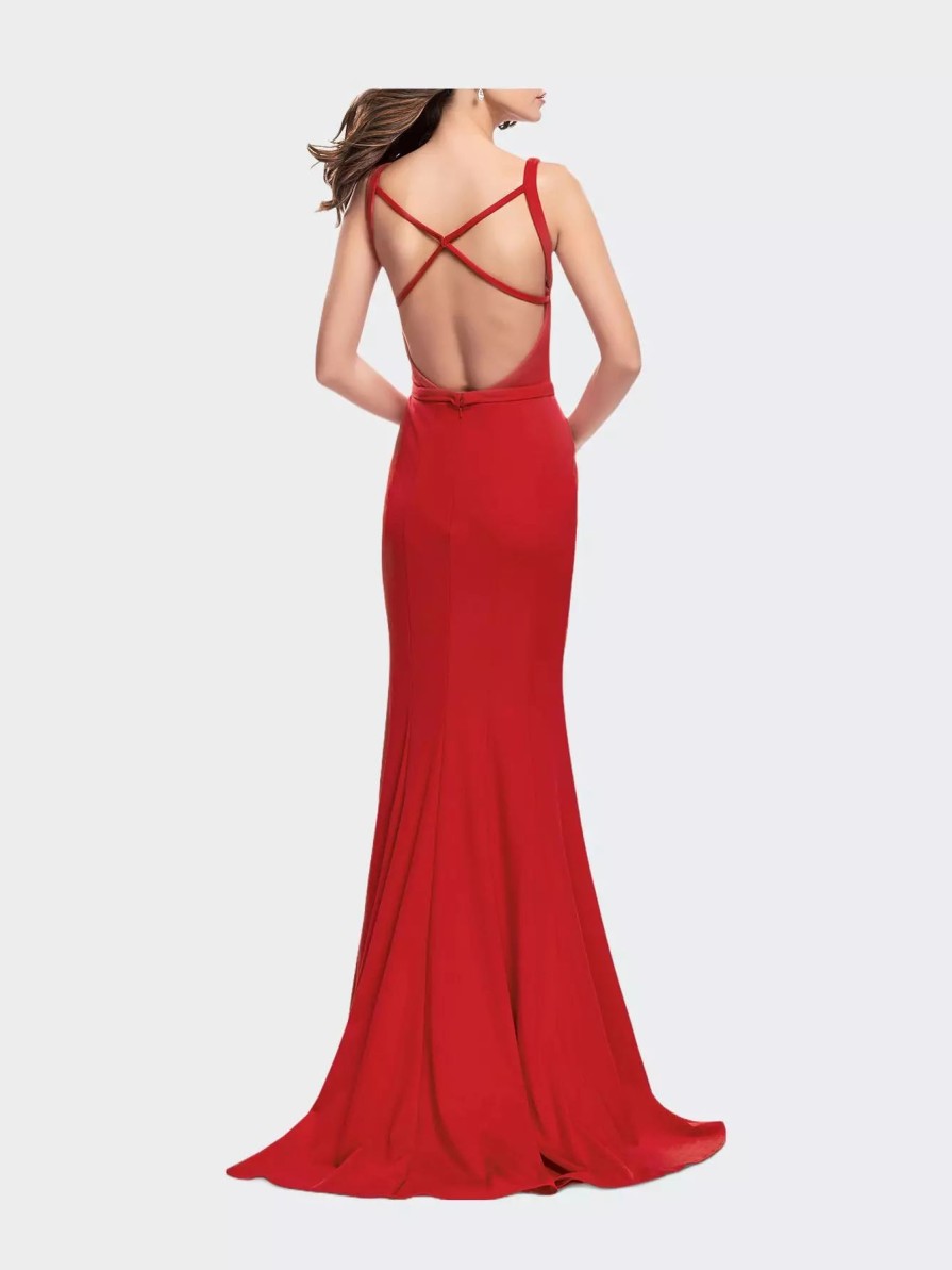 Dresses * | La Femme Orm Fitting Mermaid Prom Dress With Plunging Neckline Red