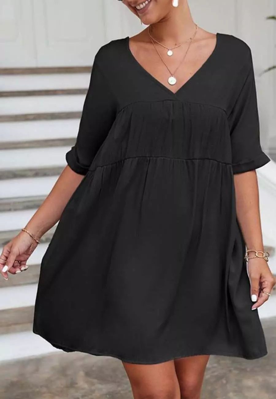 Dresses * | Anna-Kaci V Neck Tie Back Shift Dress