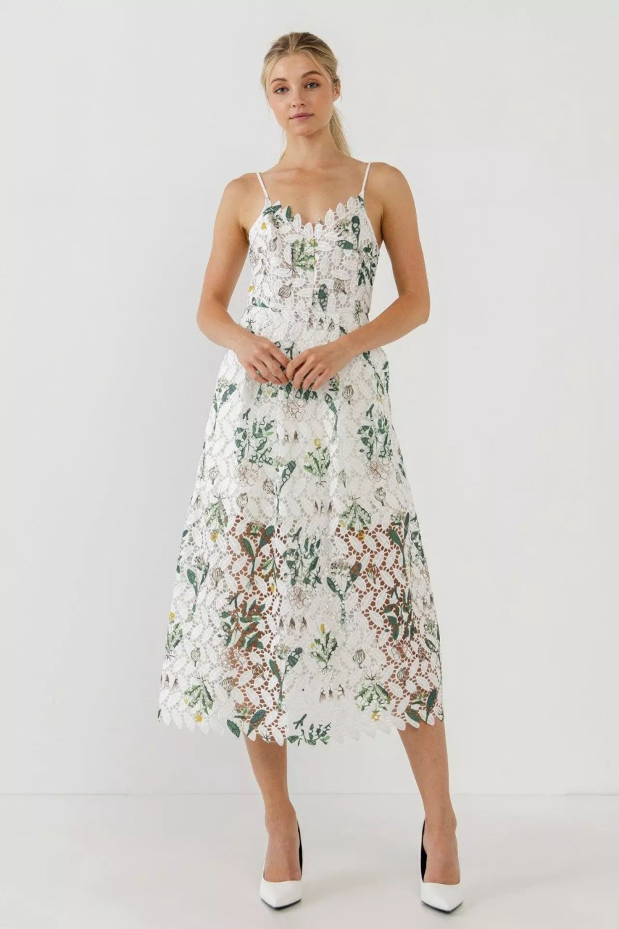 Dresses * | Endless Rose Floral Printed Lace Midi Dress White Multi