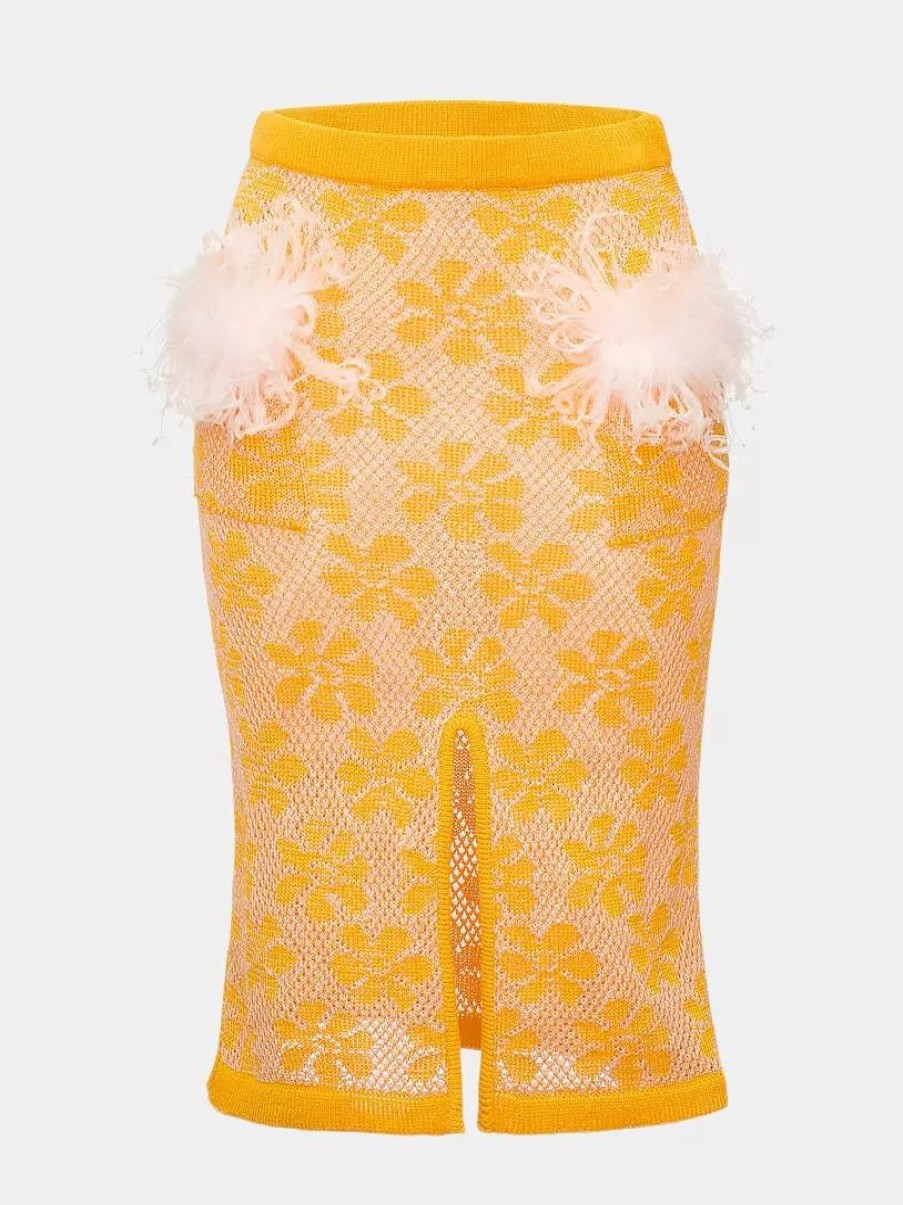 Skirts * | Andreeva Knit Skirt With Feather Details Yellow