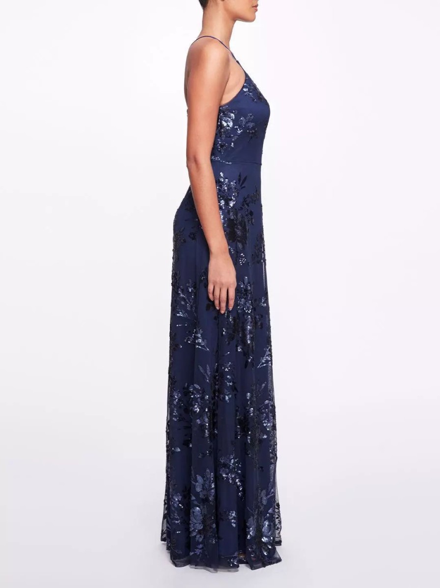 Dresses * | Marchesa Bridesmaids Varenna Printed Gown Midnight