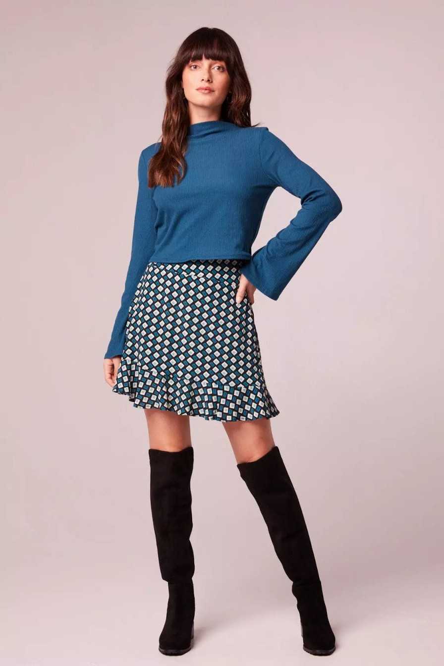 Skirts * | B.O.G. Collective Teal Diamond Mini Skirt Black/Deep Teal