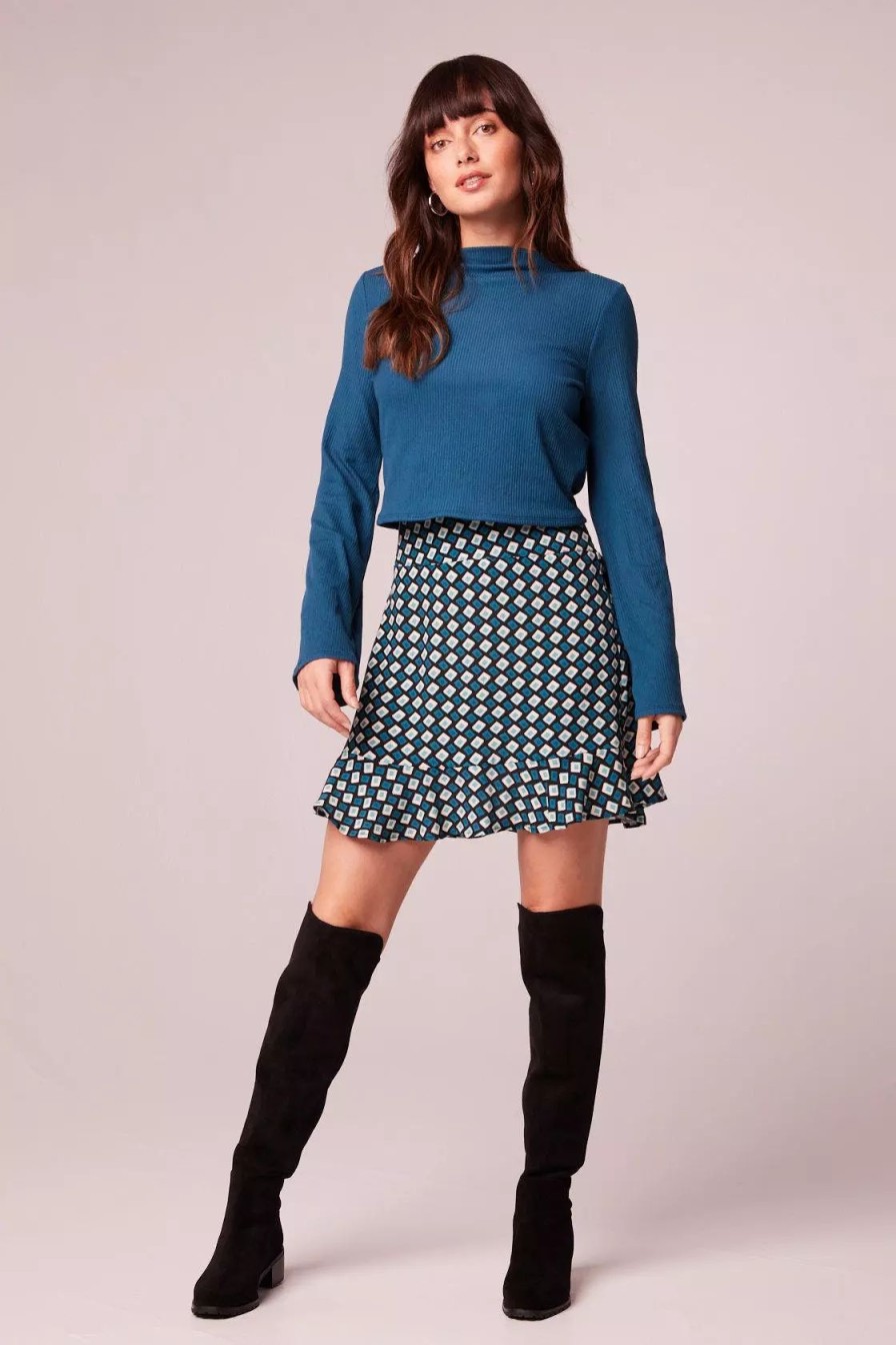 Skirts * | B.O.G. Collective Teal Diamond Mini Skirt Black/Deep Teal