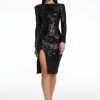 Dresses * | Dress The Population Natalie Long Sleeve Black Sequin Dress Jet Black Multi