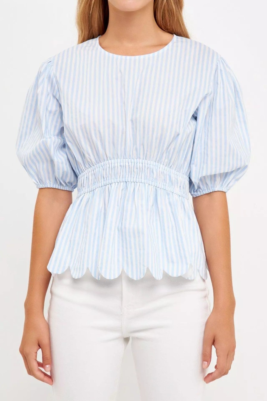 Swimwear * | English Factory Striped Puff Sleeve Top Blue And Pink Stripe