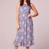 Dresses * | B.O.G. Collective Lia Blue Paisley Pattern Midi Dress Blue/Egret