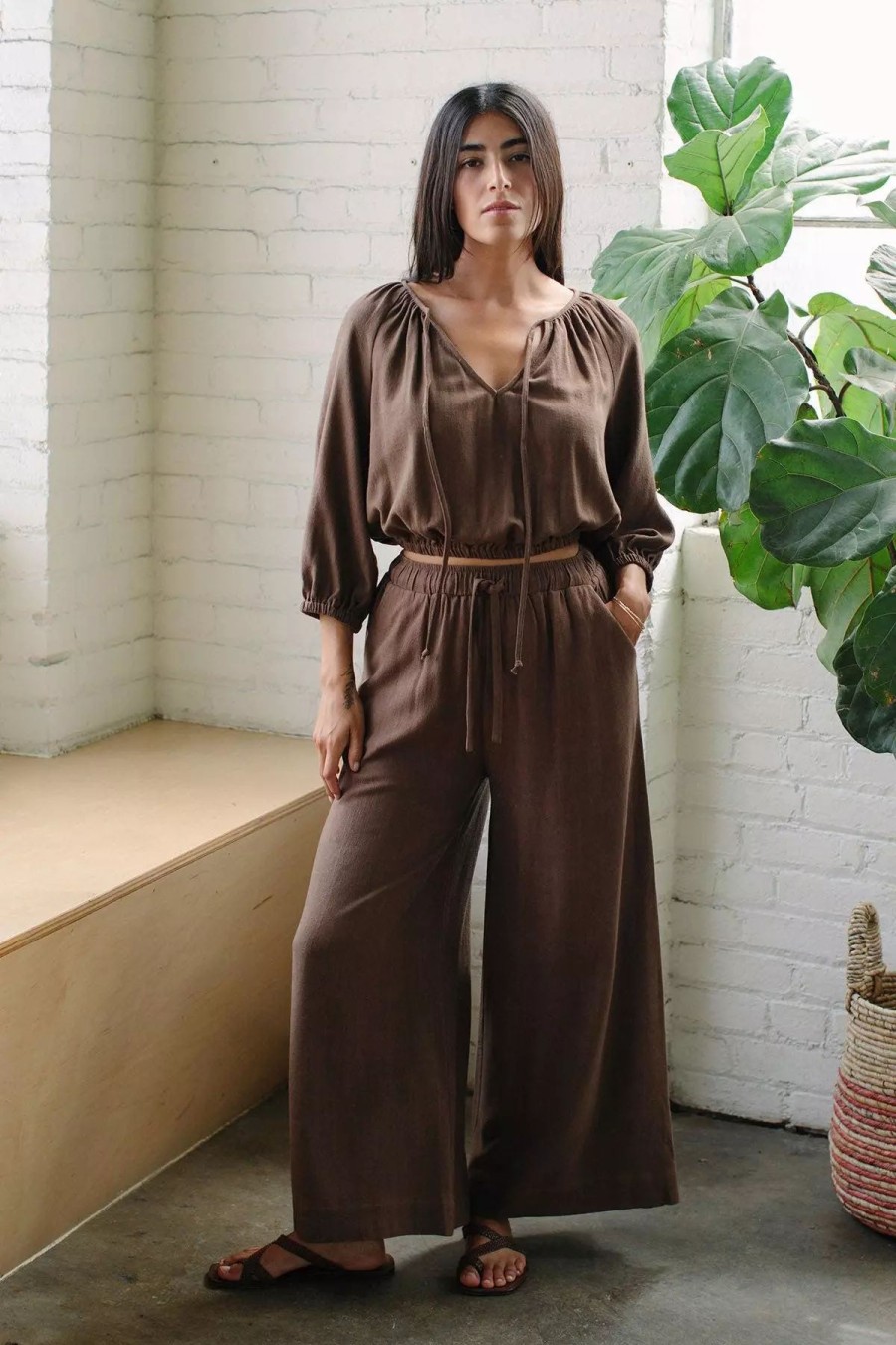 Bottoms * | Rachel Pally Linen Lyric Pant Chocolate