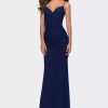 Dresses * | La Femme Itted Jersey Long Dress With Lace Up Back