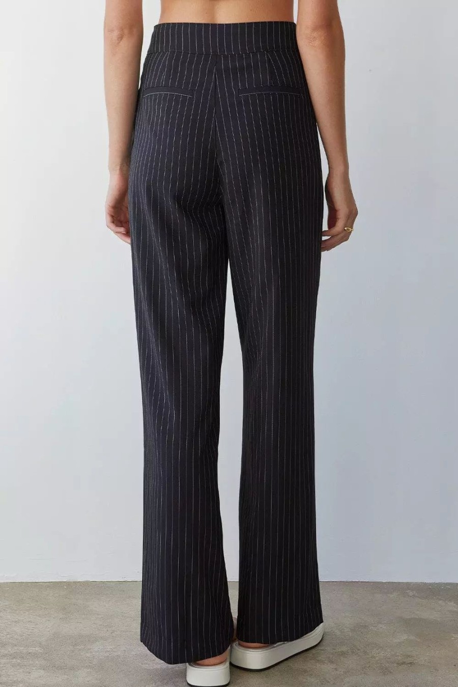 Bottoms * | Crescent Zhuri Stripe Straight Leg Pleated Trousers