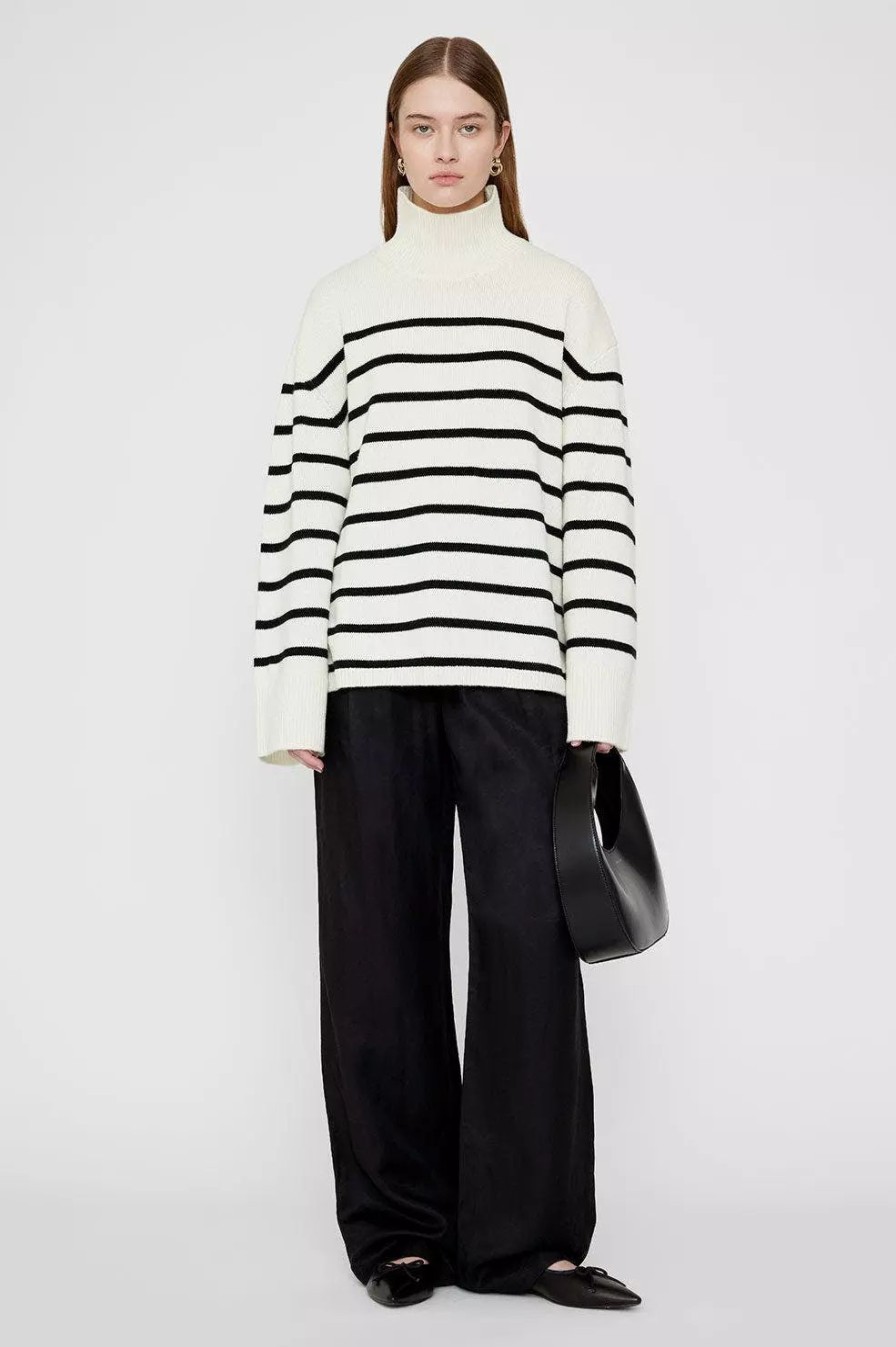 Sweatshirts & Sweaters * | Anine Bing Courtney Sweater Ivory And Black Stripe