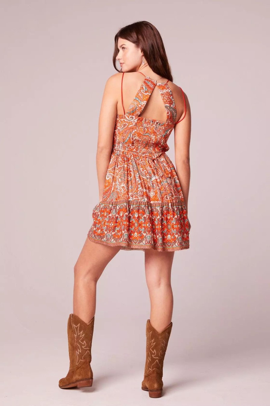 Dresses * | B.O.G. Collective Margarita Orange Paisley Strappy Mini Dress Orange/Ivory