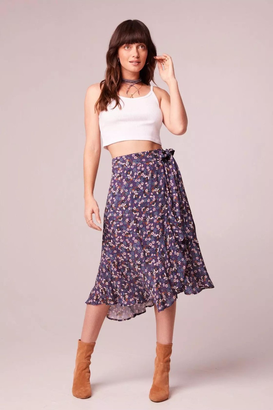 Skirts * | B.O.G. Collective Linaelle Purple Floral Wrap Skirt Purple/Ivory