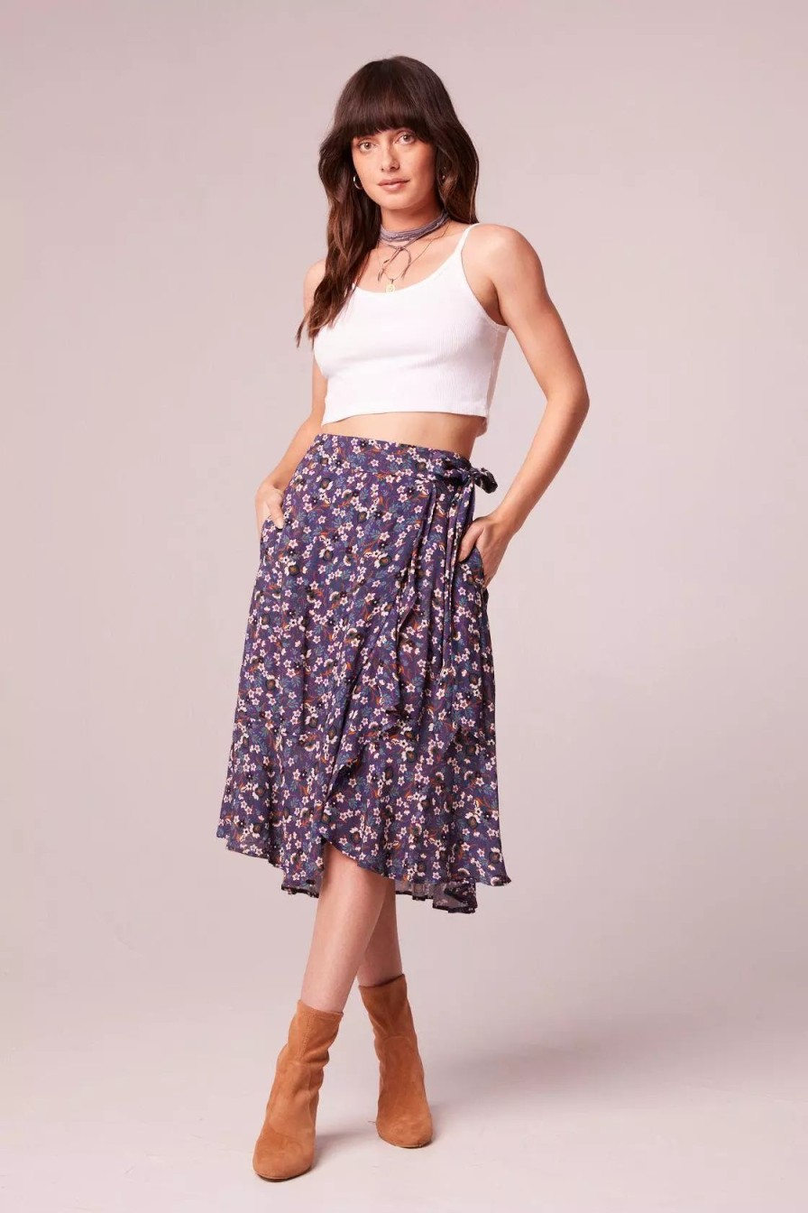 Skirts * | B.O.G. Collective Linaelle Purple Floral Wrap Skirt Purple/Ivory