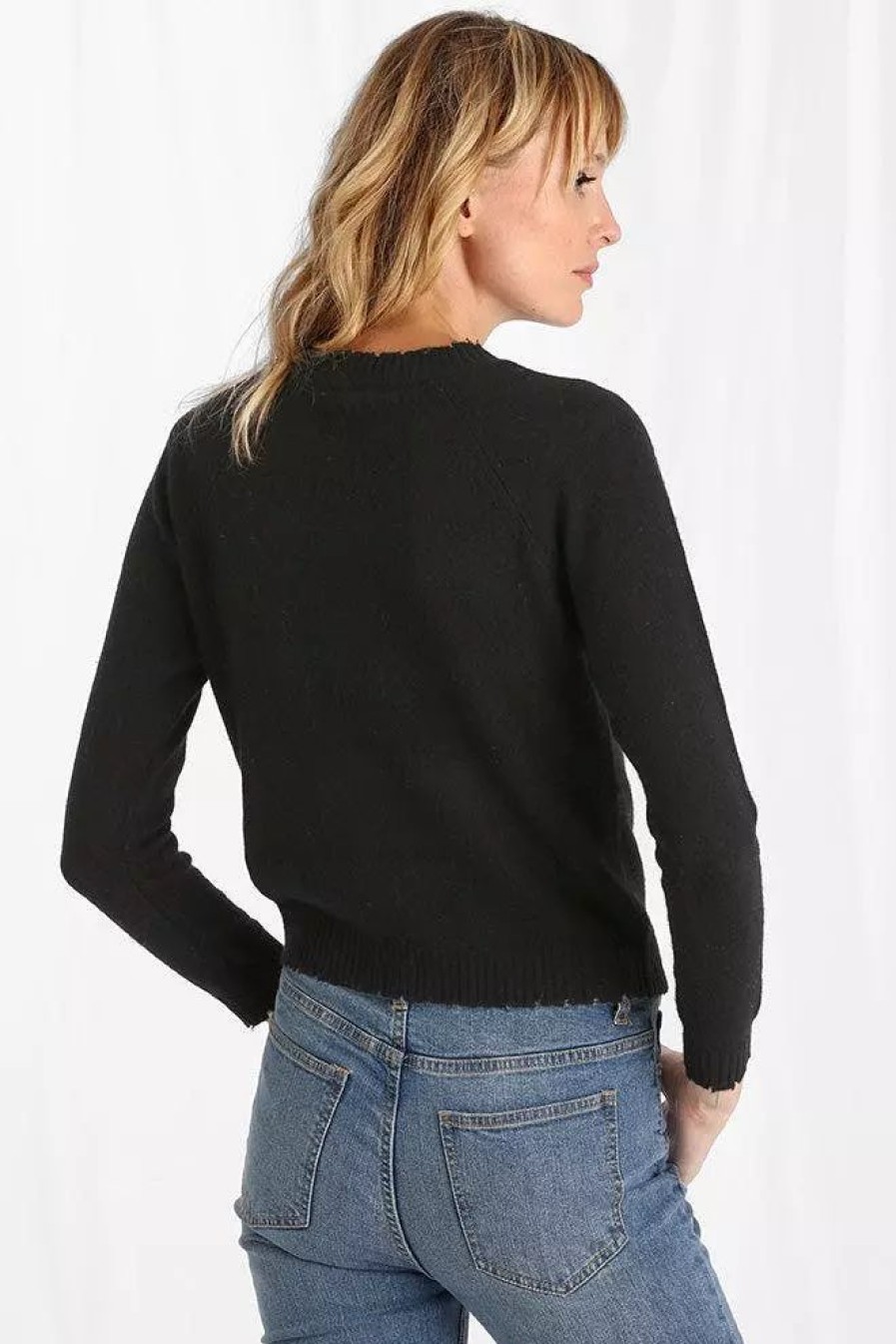 Sweatshirts & Sweaters * | Minnie Rose Cashmere Frayed Edge Crew Sweater