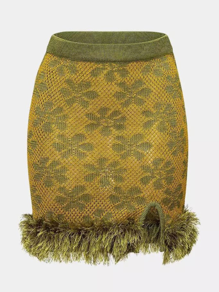 Skirts * | Andreeva Mini Knit Skirt With Handmade Knit Detailsk Green