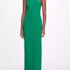 Dresses * | Marchesa Notte One-Shoulder Gown With Bow Detail Emerald