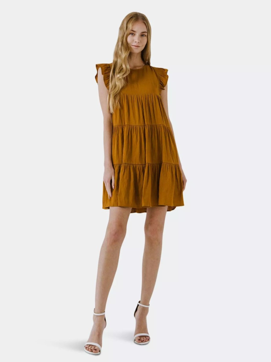 Dresses * | English Factory Ruffled Tiered Dress Brown