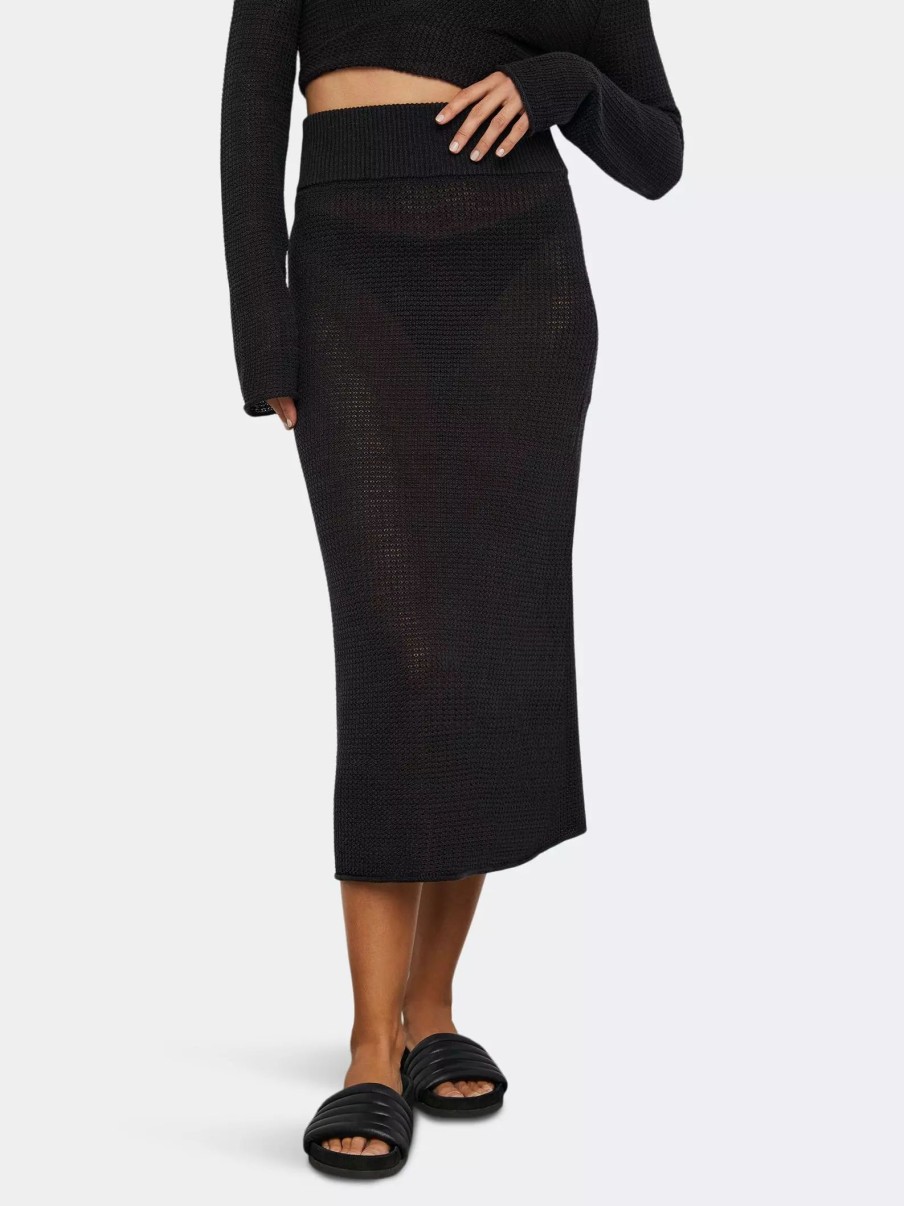 Bottoms * | Onia Linen Sweater Midi Skirt Black