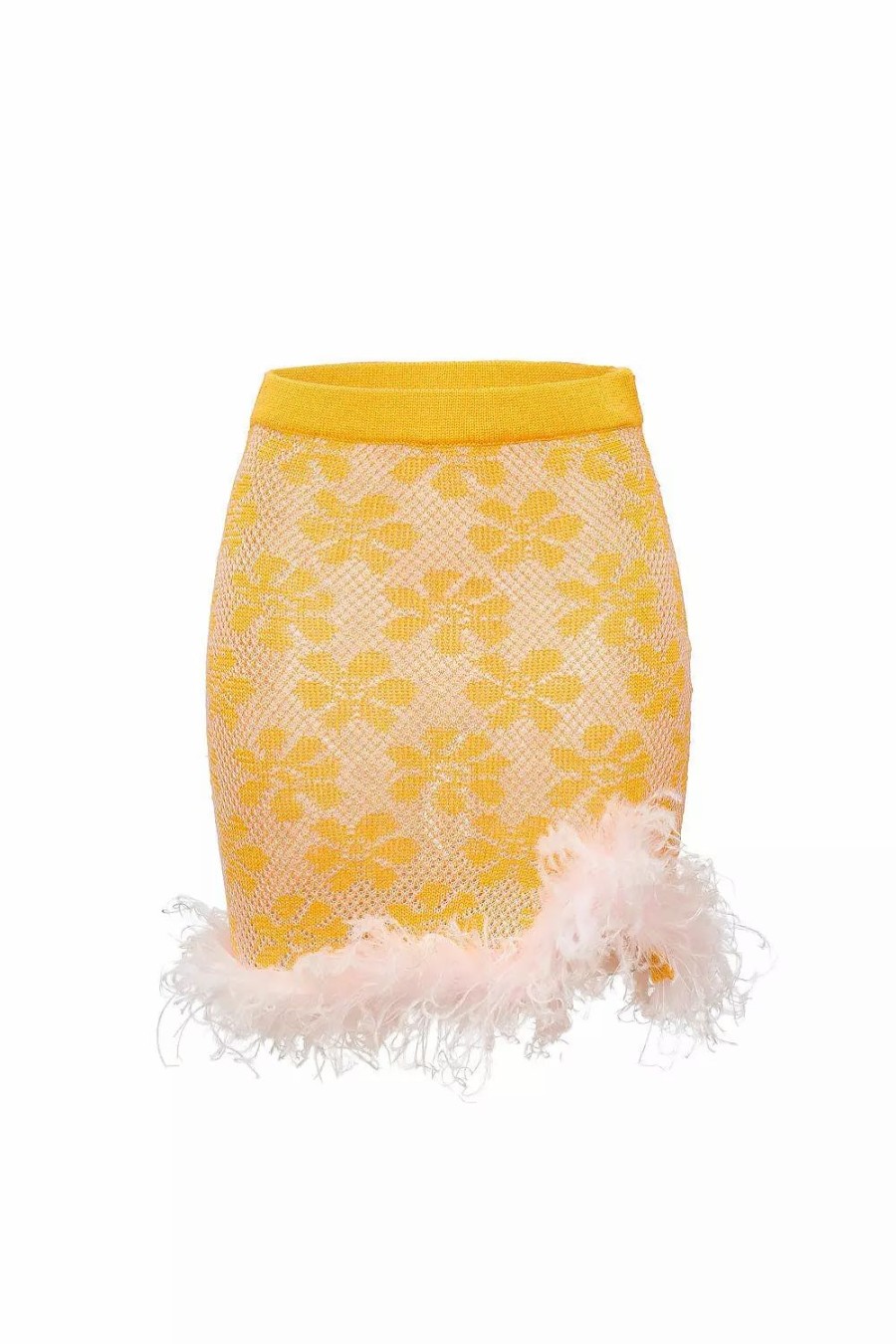 Skirts * | Andreeva Mini Knit Skirt With Feather Details Yellow