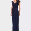 Dresses * | La Femme Ong Jersey Dress With Ruching And Cap Sleeves