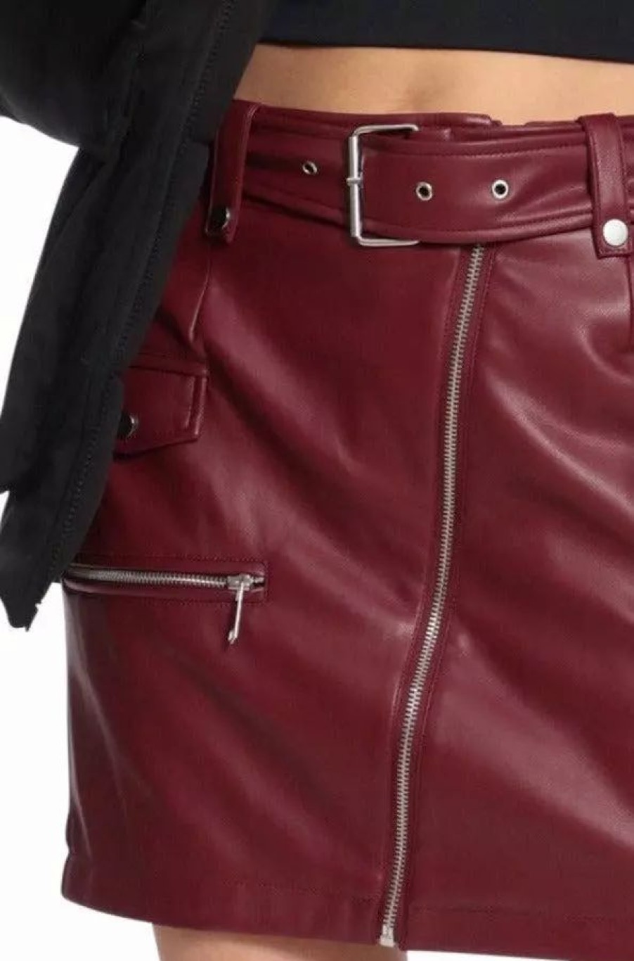 Skirts * | Avec Les Filles Aux Leather Moto Mini Skirt