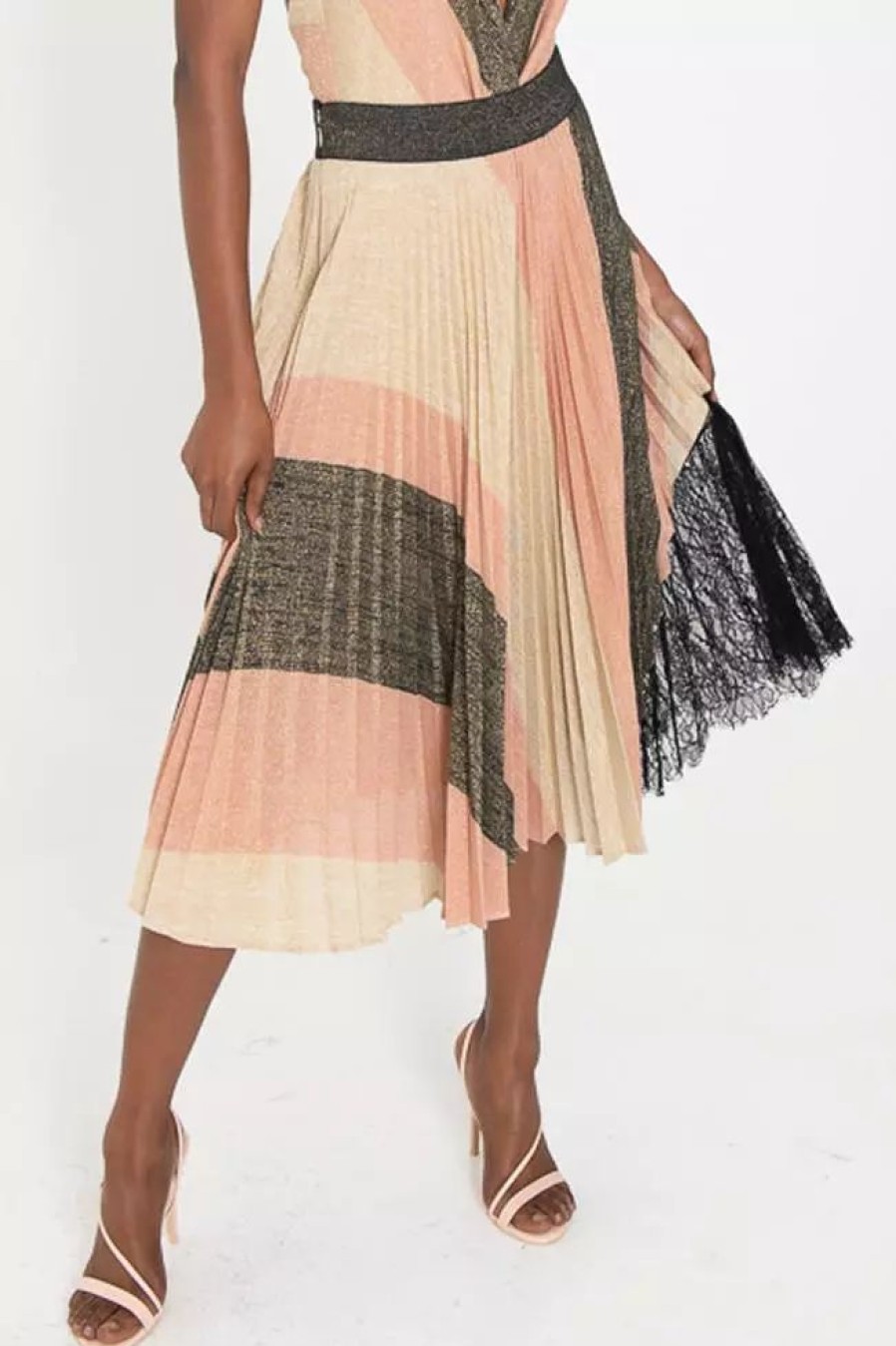 Skirts * | Lahive Izabella Striped Knit Pleated Skirt With Lace Multi