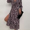 Dresses * | Anna-Kaci Leopard Print Three Quarter Sleeve Dress Mauve Pink