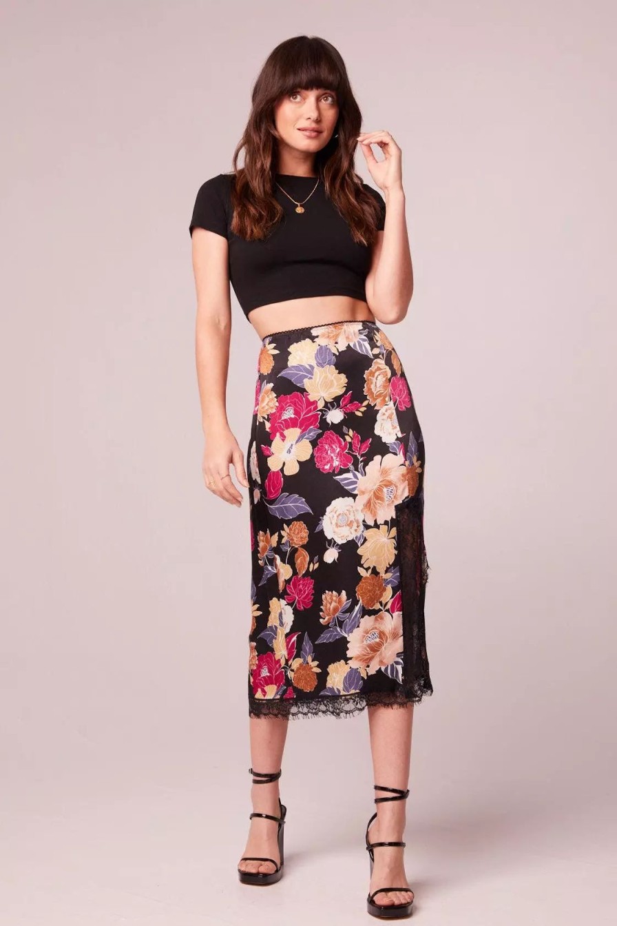 Skirts * | B.O.G. Collective Lilou Black Floral Lace Slip Midi Skirt Black/Berry