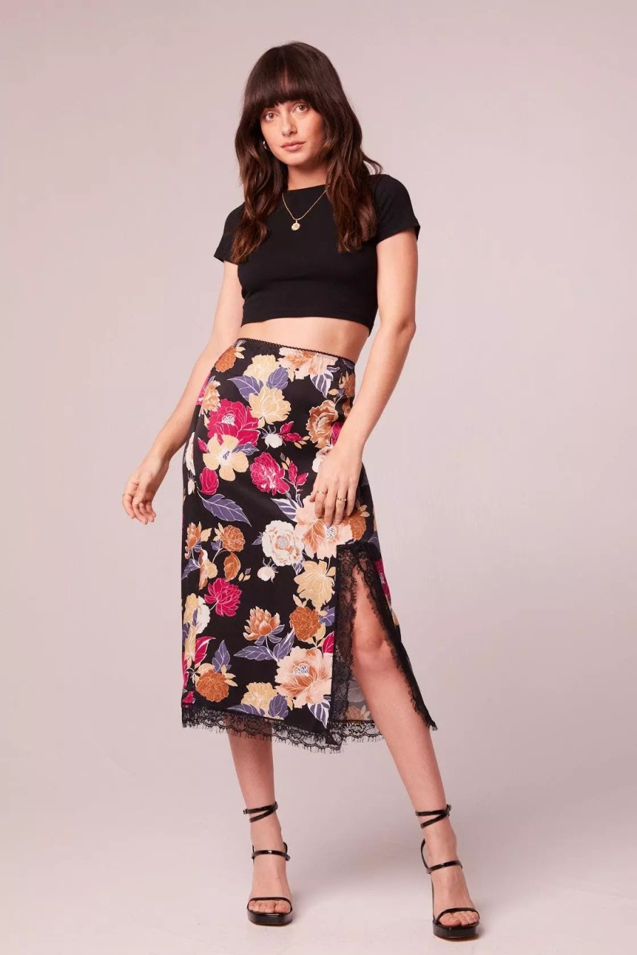 Skirts * | B.O.G. Collective Lilou Black Floral Lace Slip Midi Skirt Black/Berry