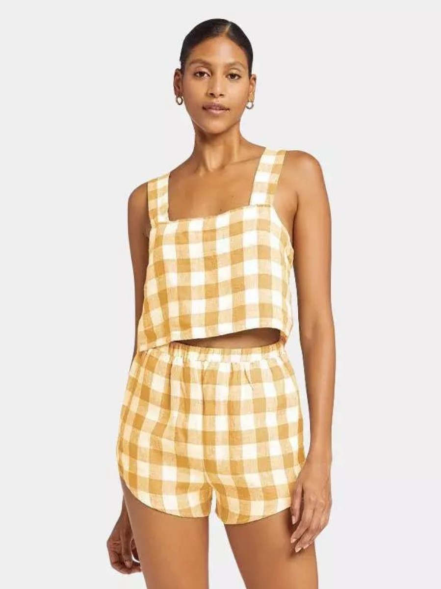 Bottoms * | Vitamin A Tallows Linen Short Ecolinen Honeycomb Gingham