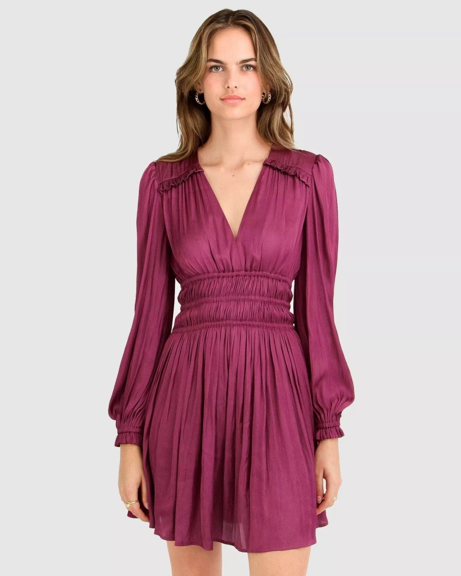 Dresses * | Belle & Bloom Shine Bright Ruched Mini Dress Boysenberry