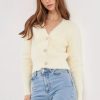 Sweatshirts & Sweaters * | English Factory Eathered Plush Heart Buttoned Cardigan Cream