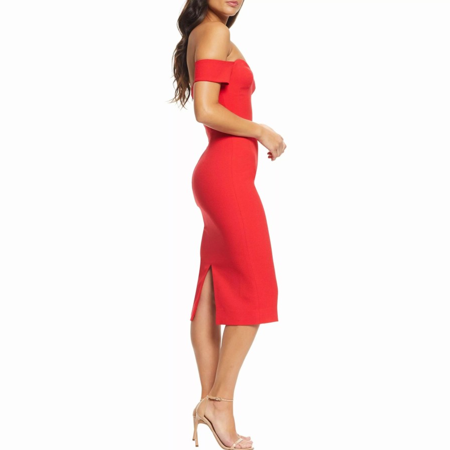 Dresses * | Dress The Population Bailey Pencil Skirt Flattering Crepe Dress Rouge