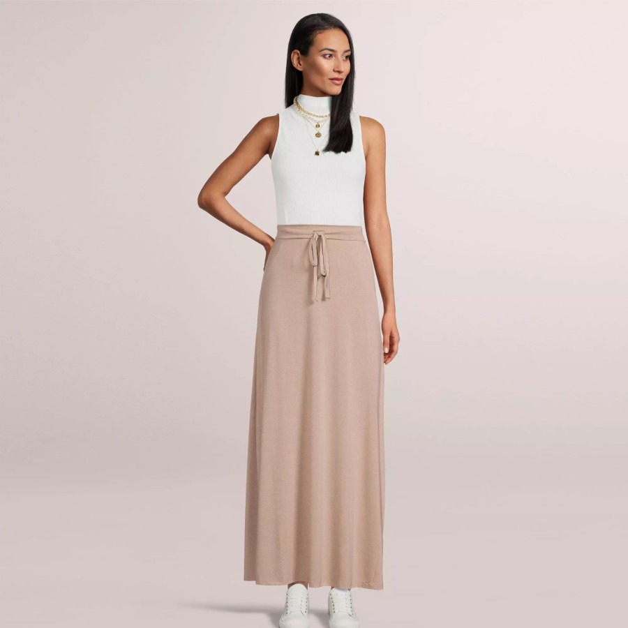 Skirts * | Sobeyo Women'S Maxi Long Skirt Drawstring Waist Pockets Soft Comfort Fabric Taupe